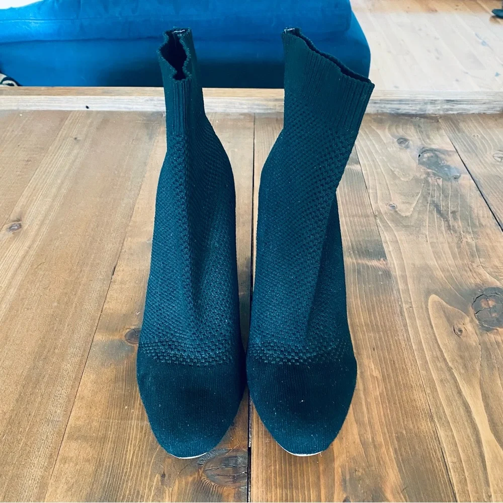 Black knit heeled booties